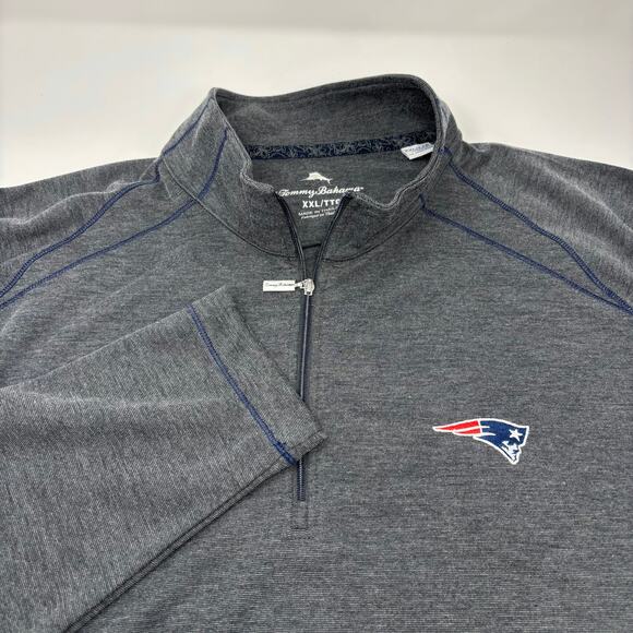 Tommy Bahama 2XL Gray Patriots Embroidered Long Sleeve 1/4 Zip Pullover Sweater